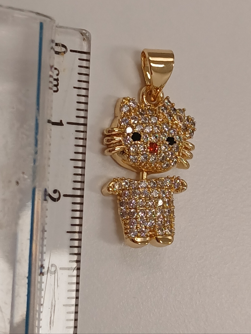 NEW! Micro 18k Gold Filled Crystal Hello Kitty Swivel Pendant Necklace Charm - Picture 2 of 6
